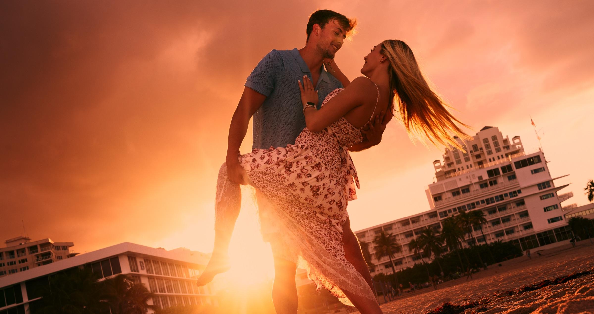 Couple embracing at sunset on a Florida beach